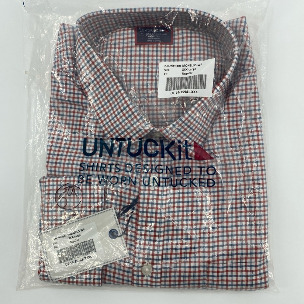 Untuckit Shirt Mens XXXL Red White Blue Monello Wrinkle Free Patriotic NEW
